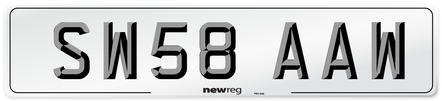 SW58 AAW Number Plate from New Reg